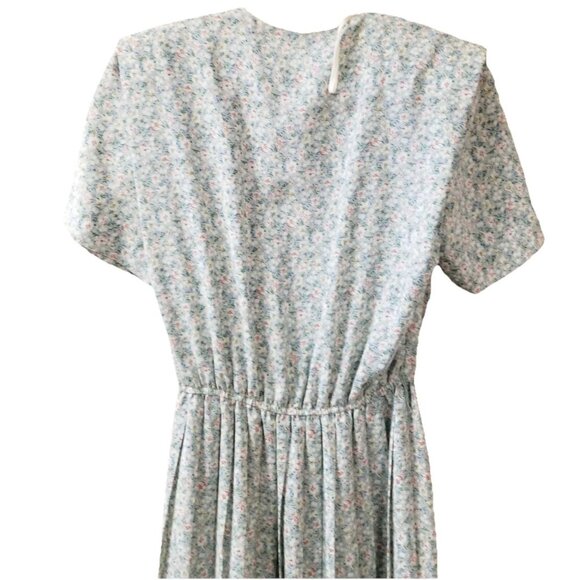 Leslie Fay Vtg Sage Green Pink Floral Cottagecore Belted Pleated Midi Dress 10 - Picture 4 of 8